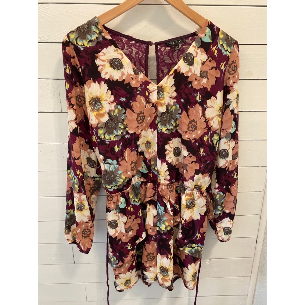 Fall Floral Open Lace Back Romper